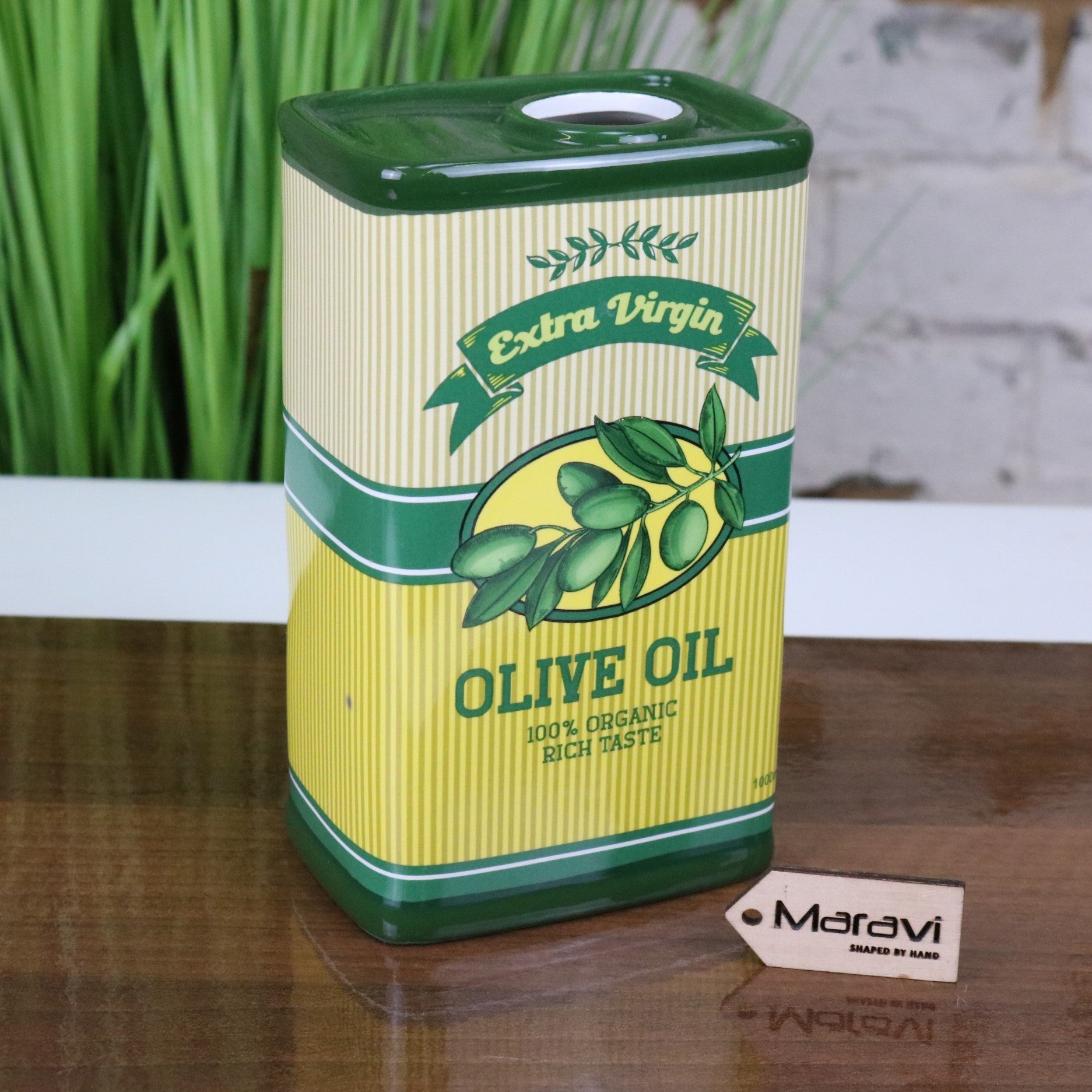 Norika Olive Oil Can Kitchen Vase - Rear View