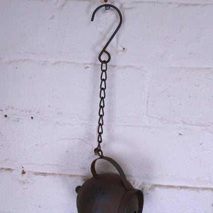 Omira Teapot and Cups Rain Chain Rustic - Closeup of Hanging Hook