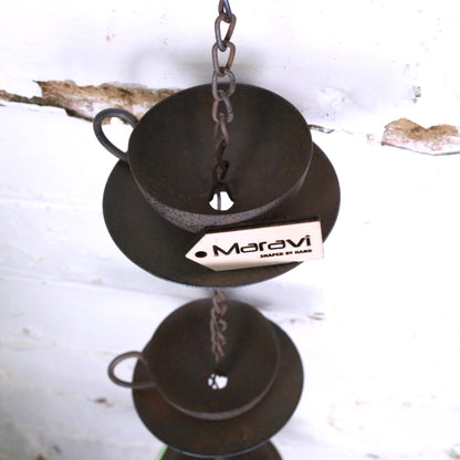 Omira Teapot and Cups Rain Chain Rustic - Inside View of Tea Cup
