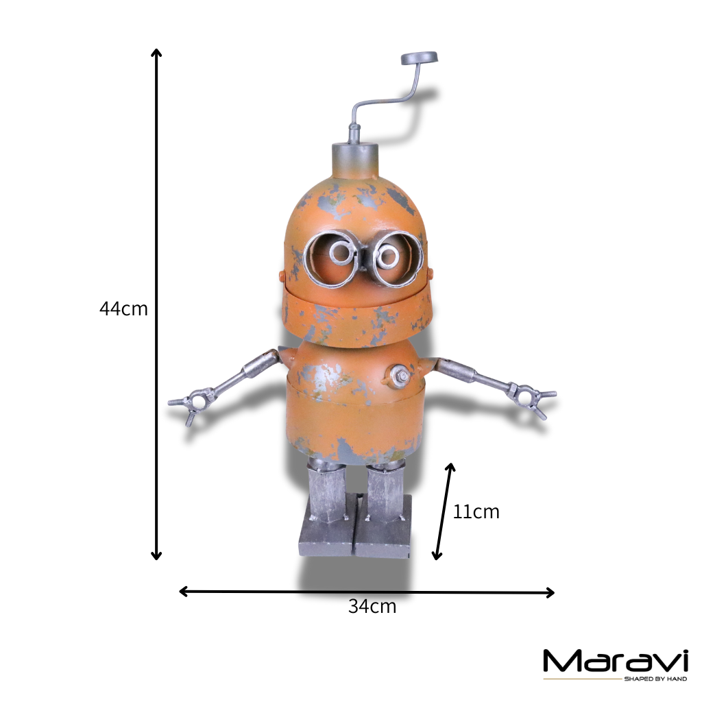 Orange Robot Ornament Springy Bobble Body - Dimensions