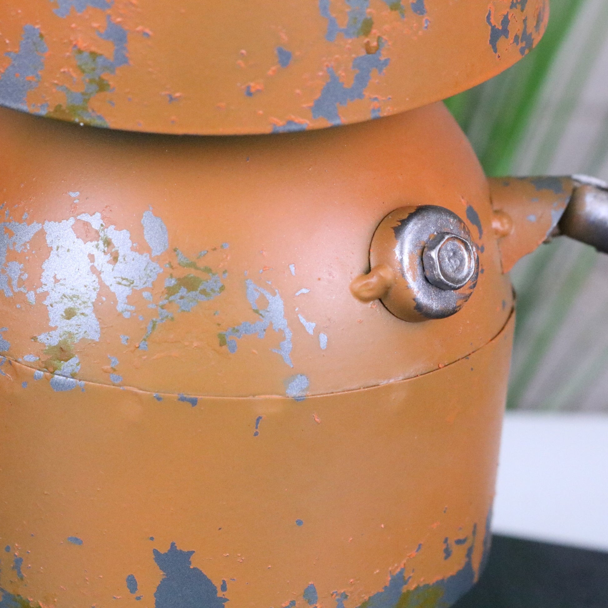 Orange Robot Ornament Springy Bobble Body - Closeup of Paint on Body