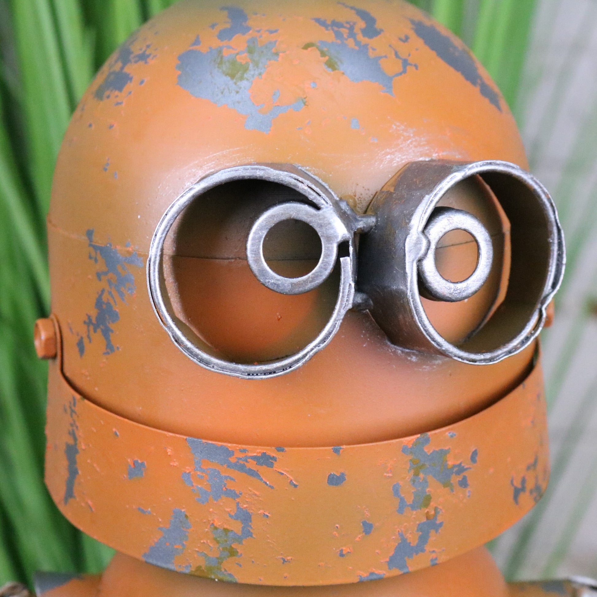 Orange Robot Ornament Springy Bobble Body - Closeup of Eyes