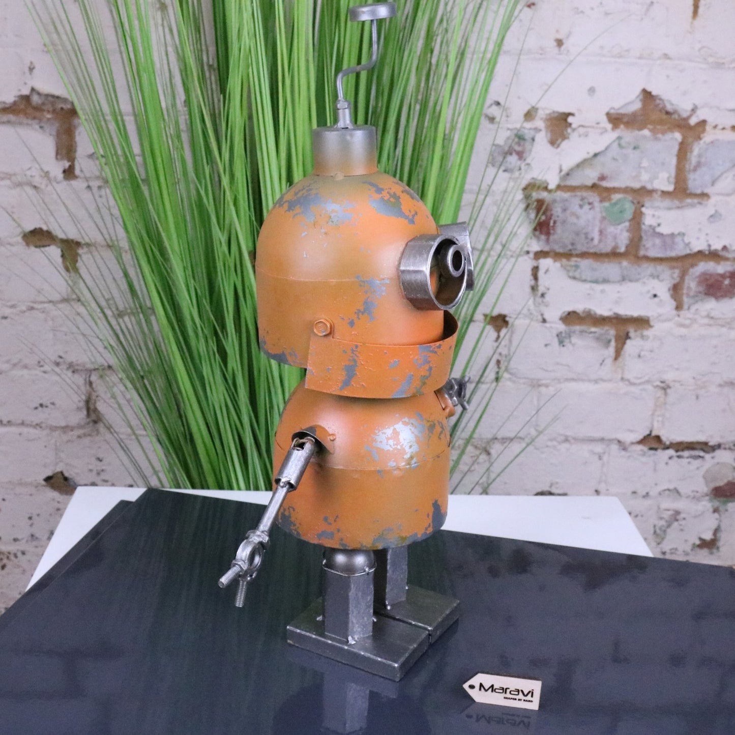 Orange Robot Ornament Springy Bobble Body - Side View