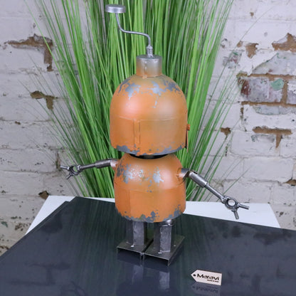 Orange Robot Ornament Springy Bobble Body - Rear View