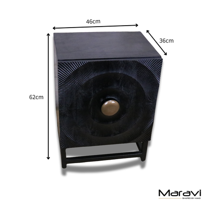 Parika Black Mango Wood Bedside Cabinet - Dimensions