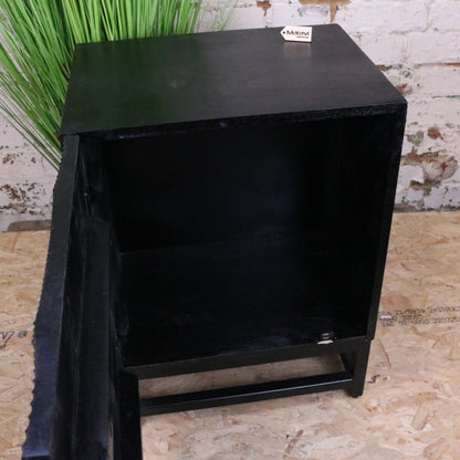 Parika Black Mango Wood Bedside Cabinet - Door Open