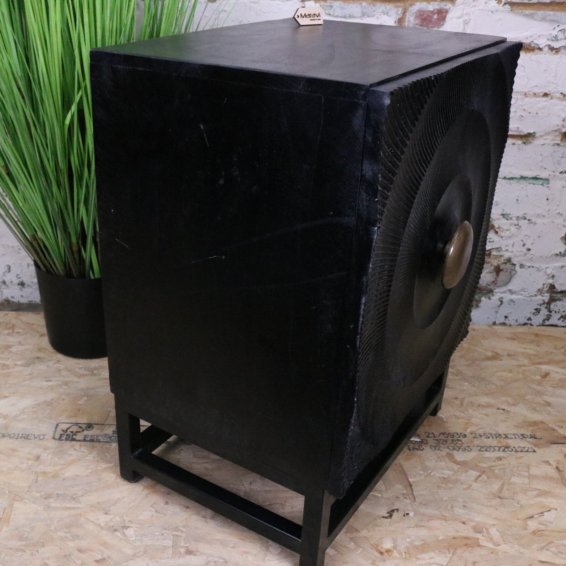 Parika Black Mango Wood Bedside Cabinet - Side View