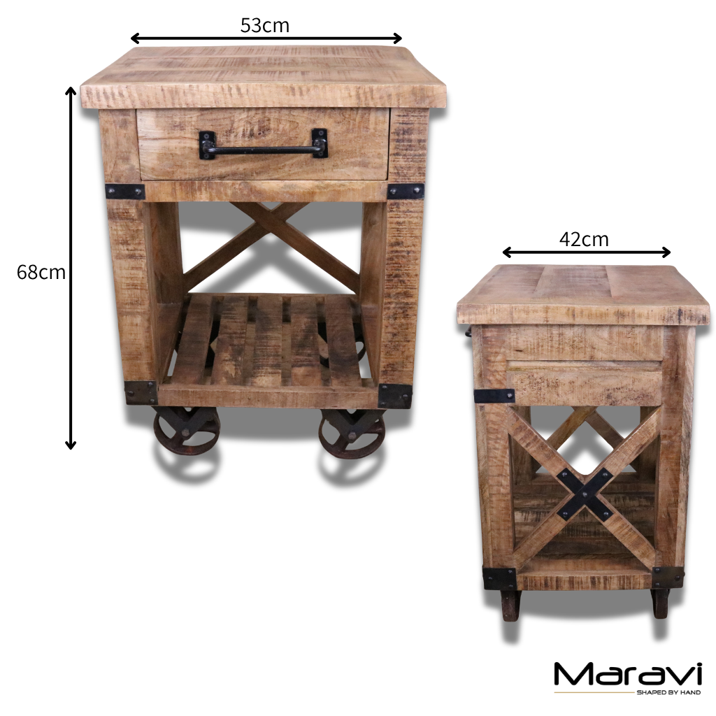 Perani Industrial Bedside Cabinet - Dimensions