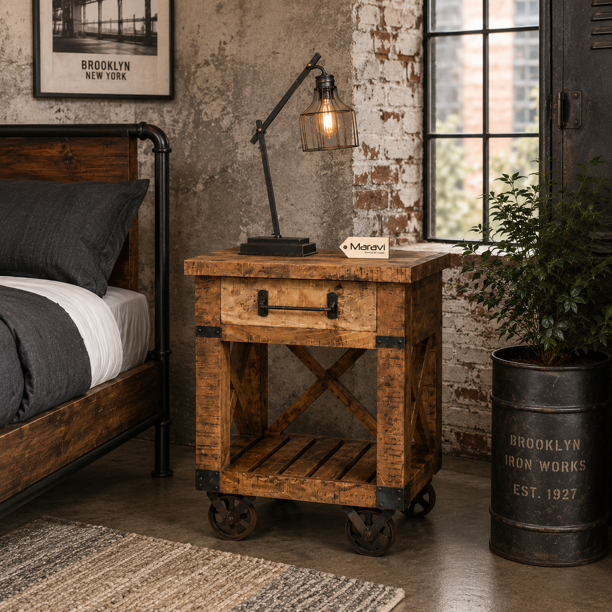 Perani Industrial Bedside Cabinet - Lifestyle Image