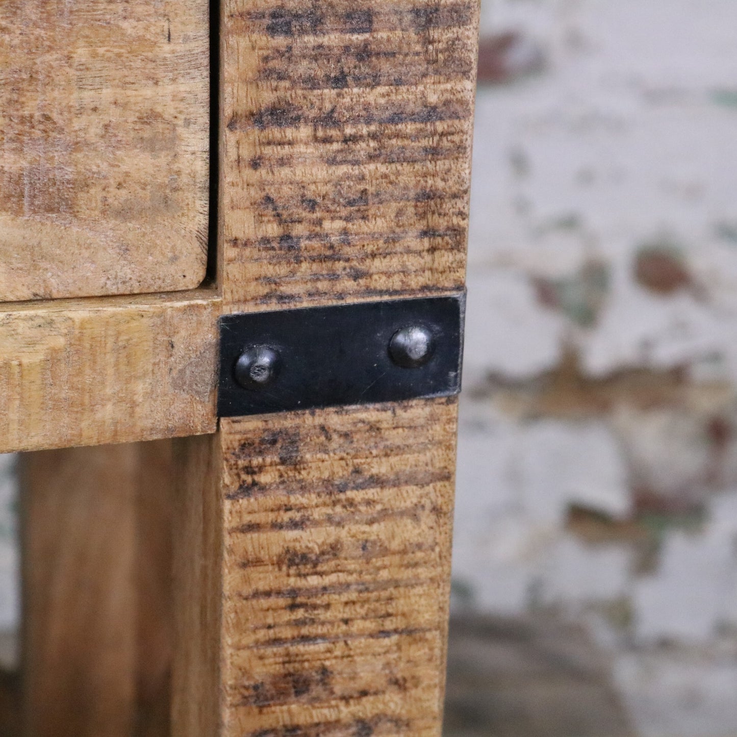 Perani Industrial Bedside Cabinet - Closeup of Metal Brace Detail