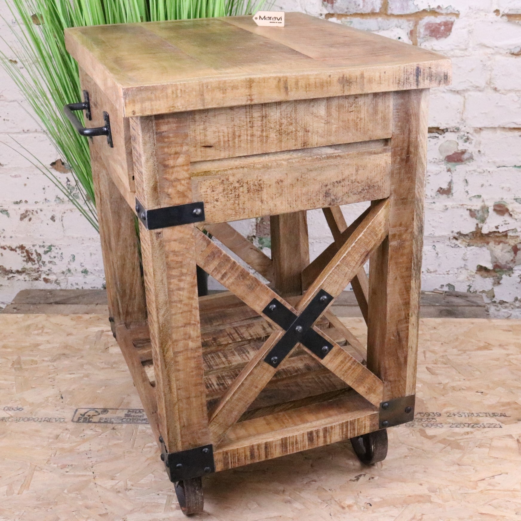 Perani Industrial Bedside Cabinet - Side View