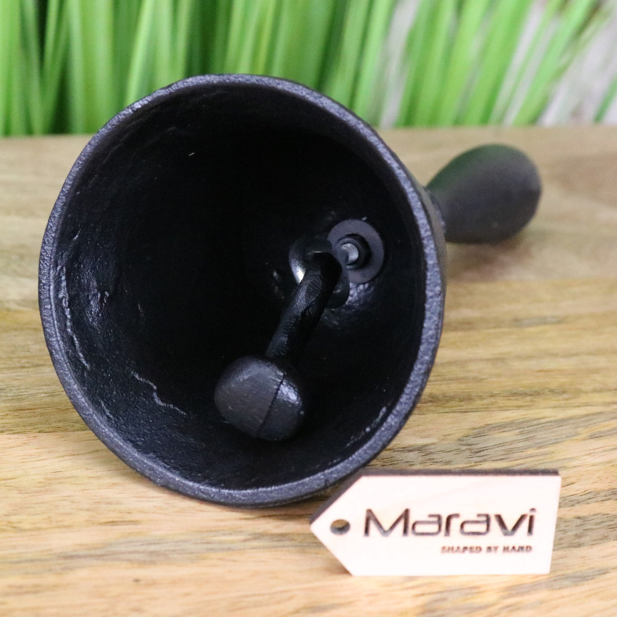 Ravani Cast Iron Hand Bell - Showing Ringer