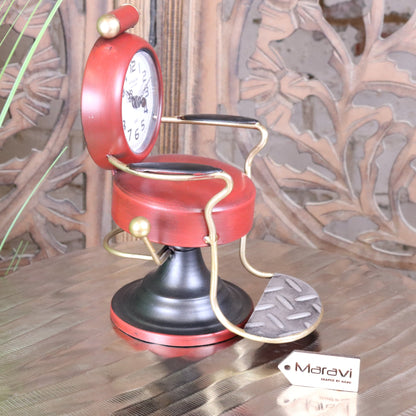 Retro Barber Clock Red Hairdressing Chair - Side View