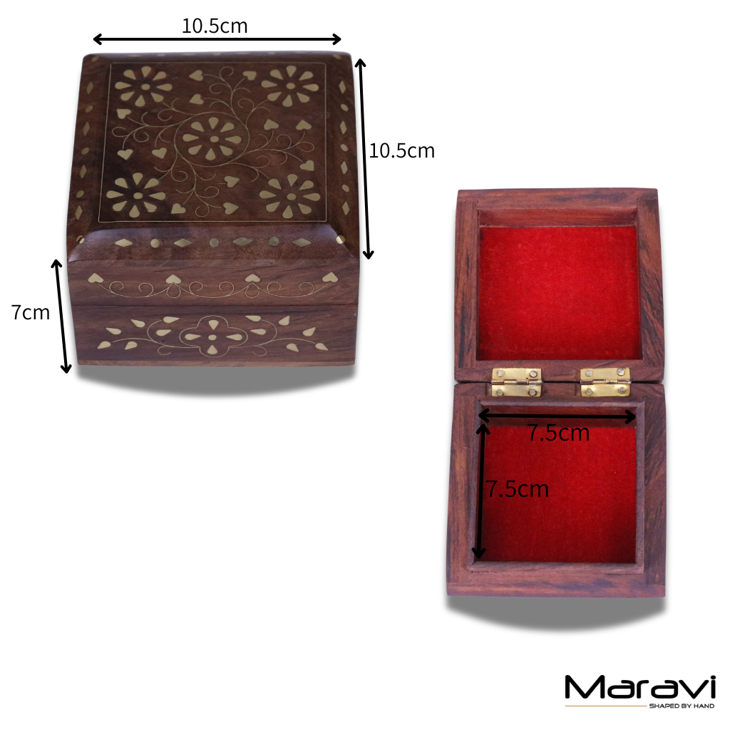 Riyana Trinket Square Wooden Box Brass Inlay - Dimensions