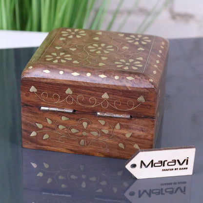 Riyana Trinket Square Wooden Box Brass Inlay - Rear View