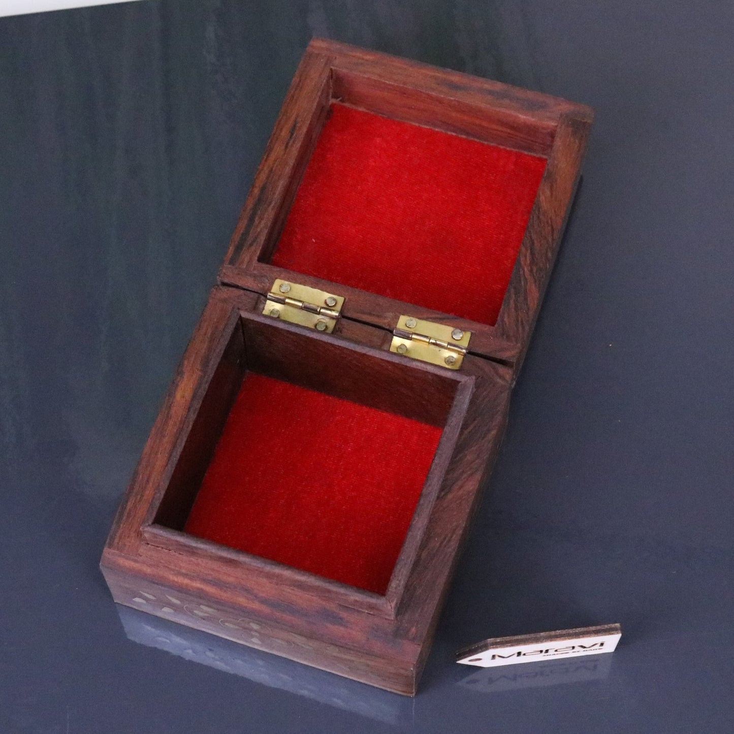 Riyana Trinket Square Wooden Box Brass Inlay - Top View Box Opened