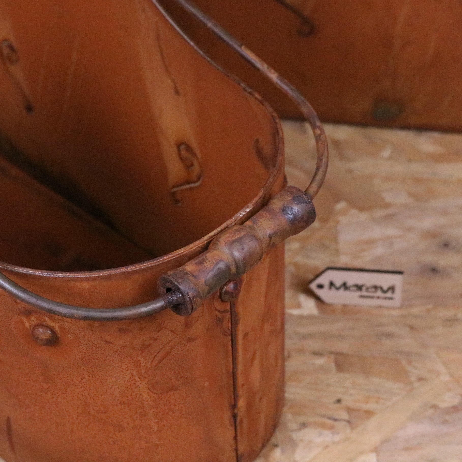 Rohira Basket Style Rusty Planters Set of 2 - Closeup of Handle