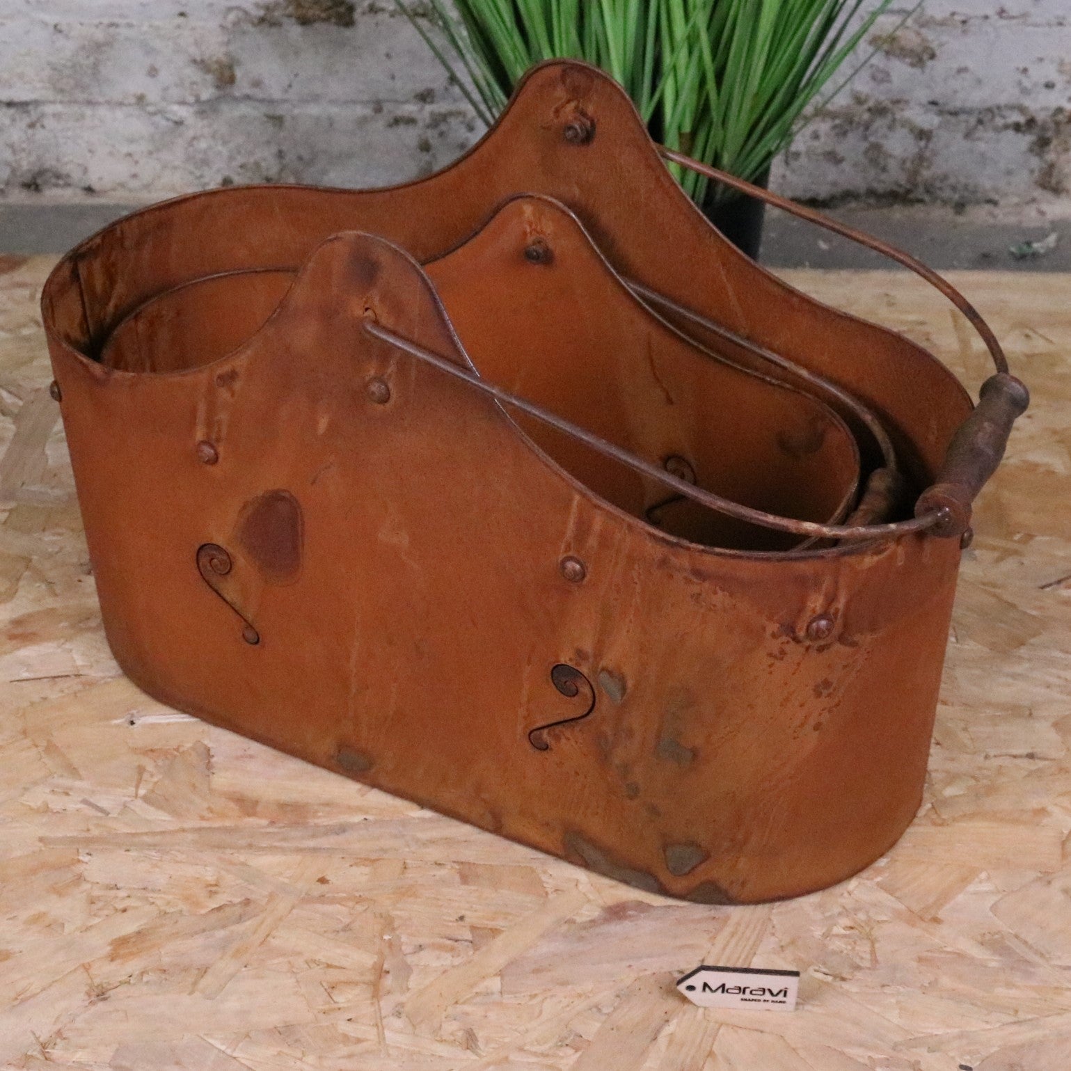 Rohira Basket Style Rusty Planters Set of 2 - Planters Nested