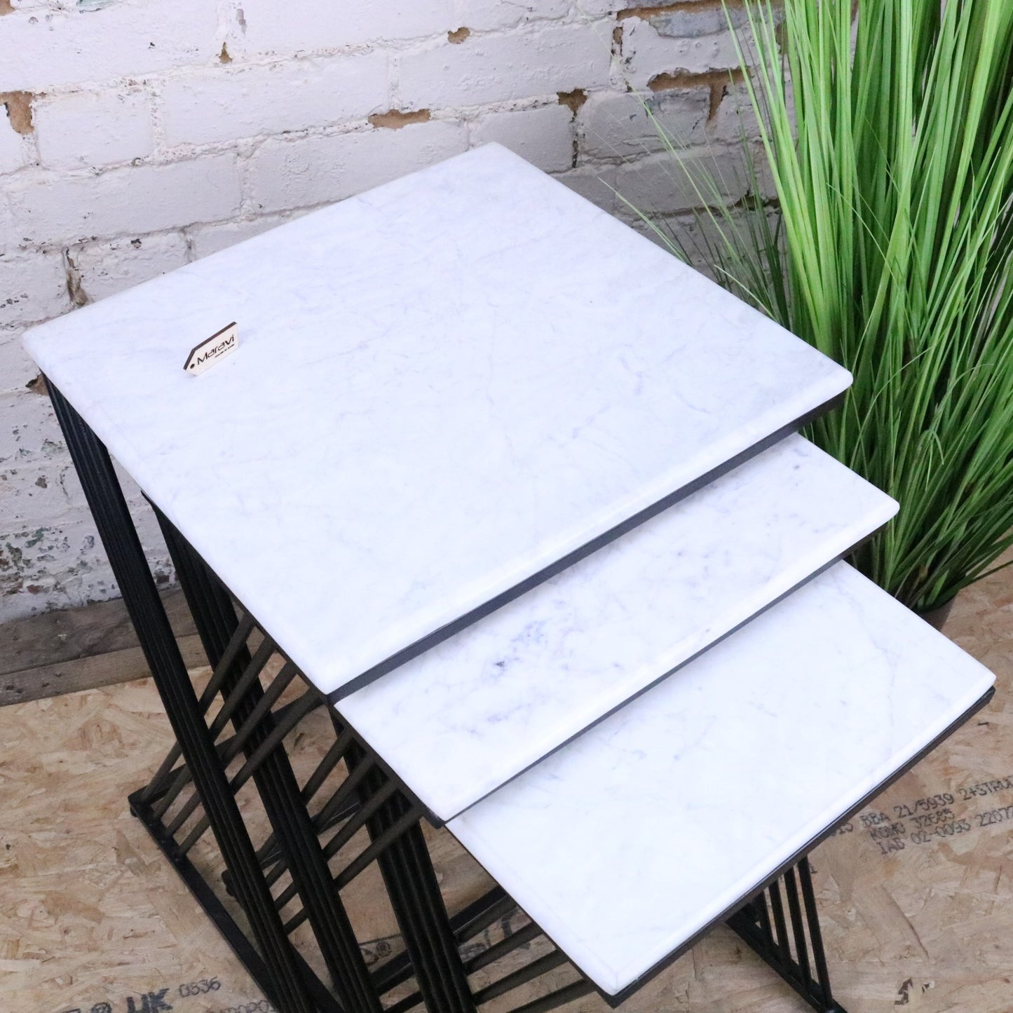 Romira White Marble Nest of Tables Cross Leg Style