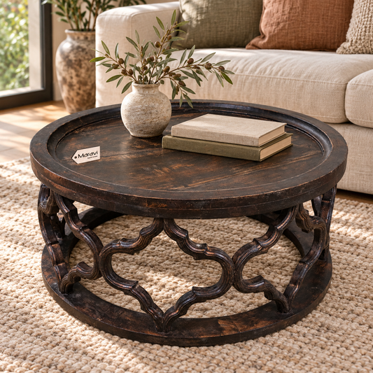 Rustic Coffee Round Table 80cm Mango Wood - Lifestyle Image