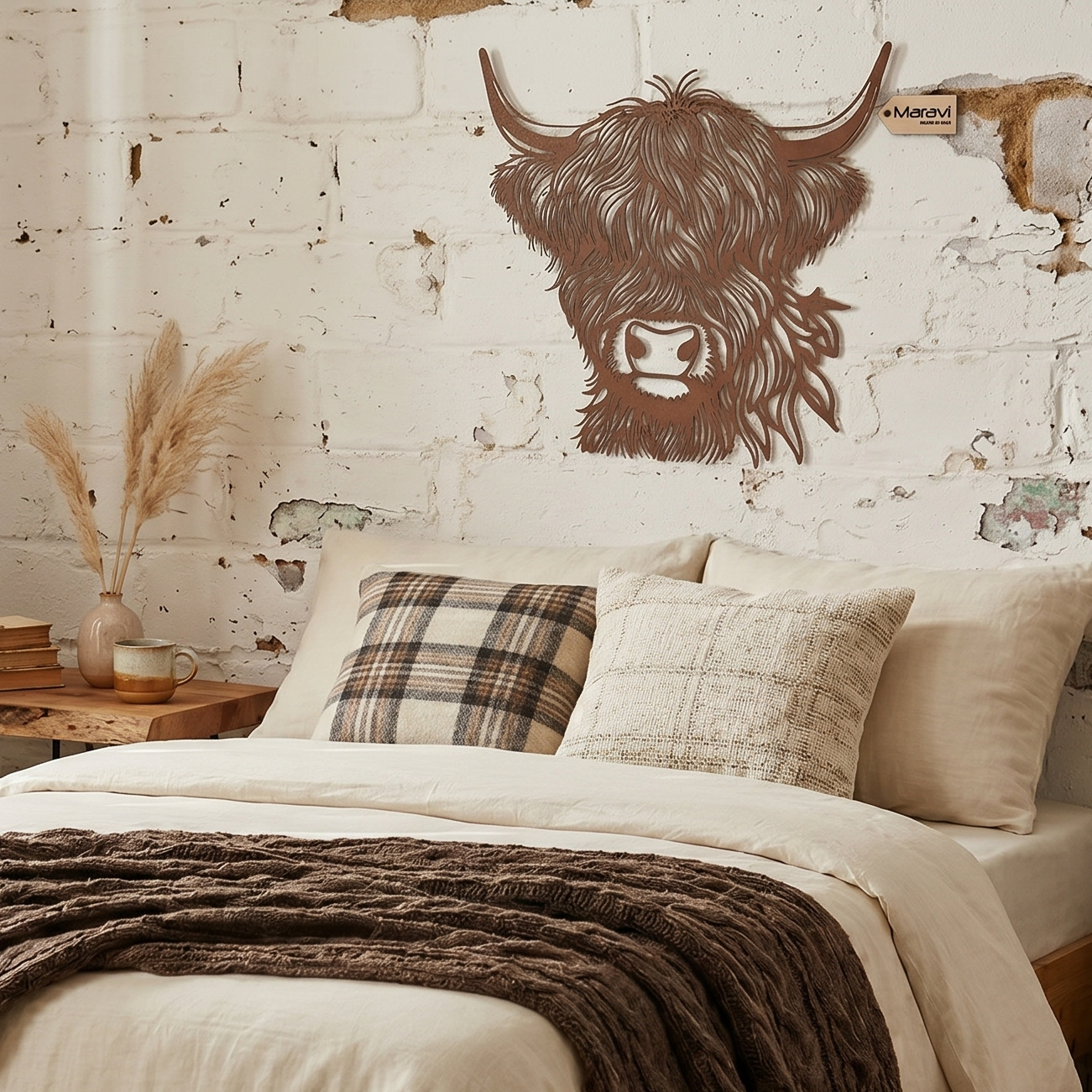 Rustic Metal Highland Cow Wall Art - Lifestyle Image