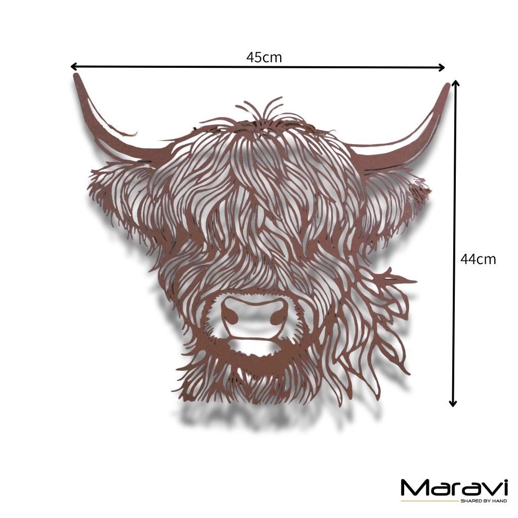 Rustic Metal Highland Cow Wall Art - Dimensions