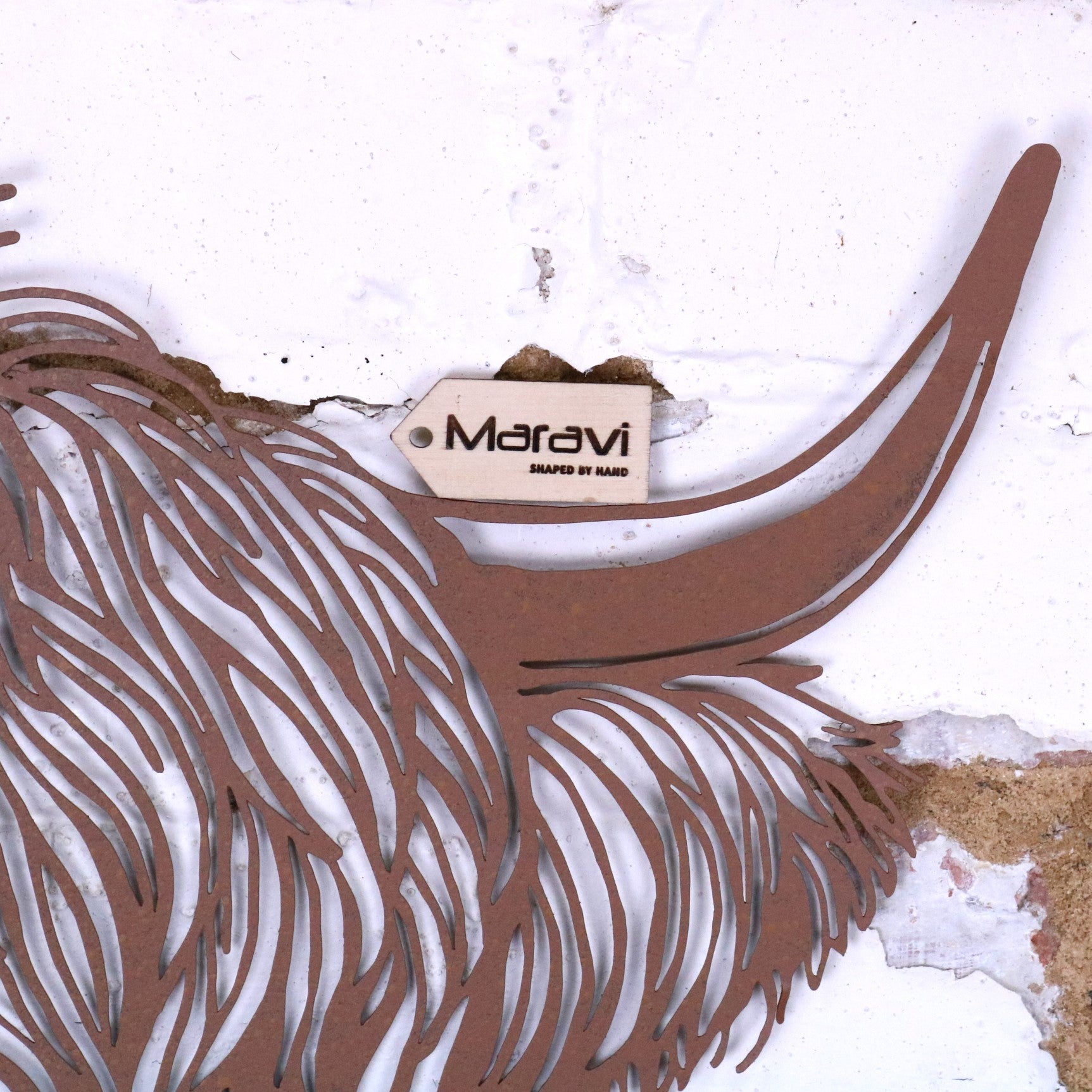 Rustic Metal Highland Cow Wall Art - Closeup of Horn