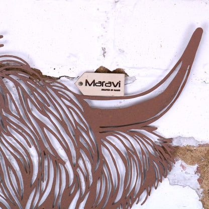 Rustic Metal Highland Cow Wall Art - Closeup of Horn