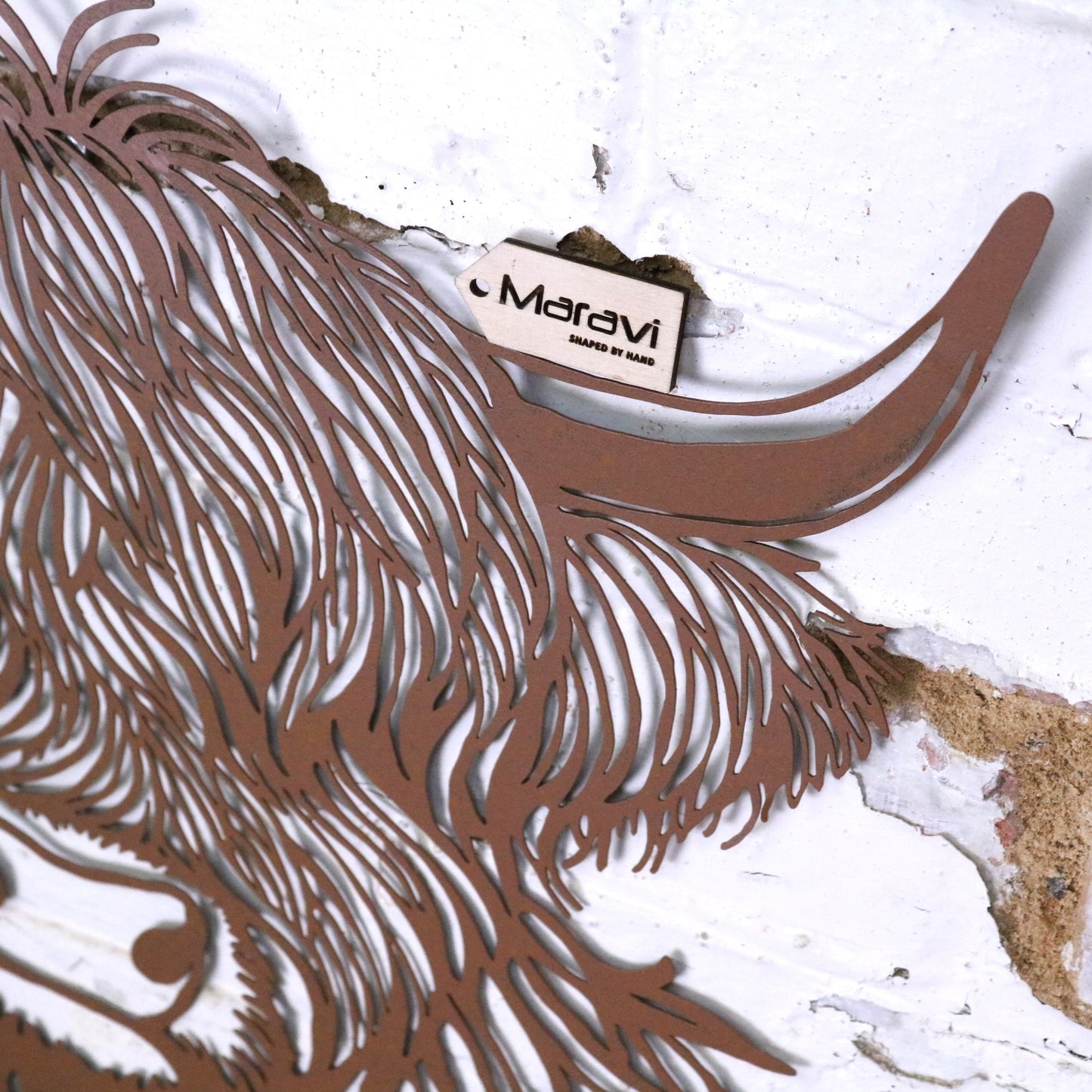 Rustic Metal Highland Cow Wall Art - Side View
