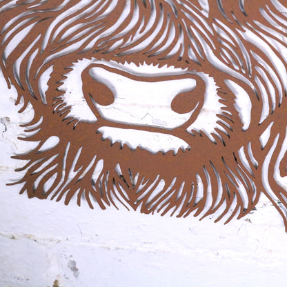 Rustic Metal Highland Cow Wall Art - Closeup of Mouth