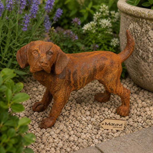 Rusty Dog Garden Ornament 32cm - Lifestyle Image