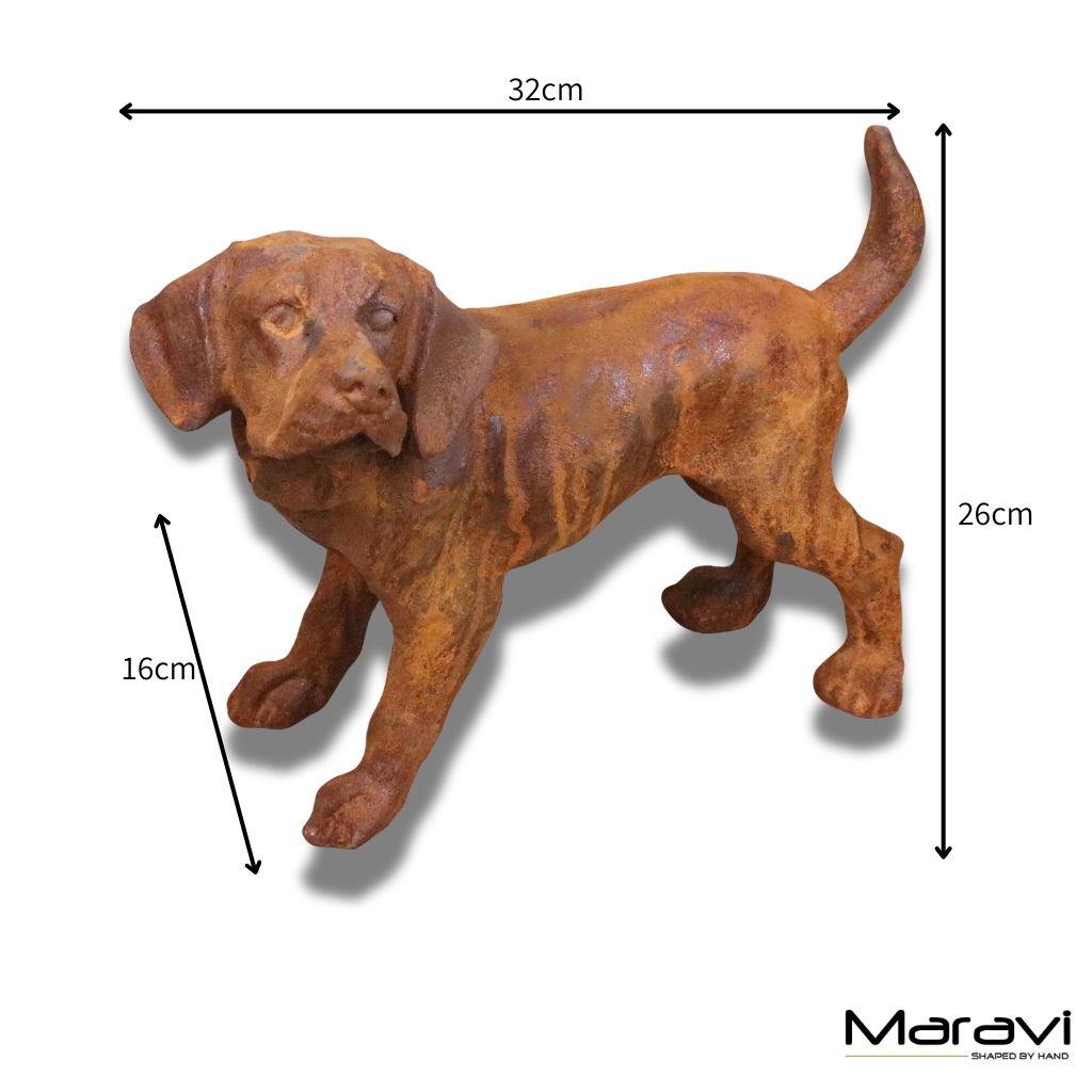 Rusty Dog Garden Ornament 32cm - Dimensions