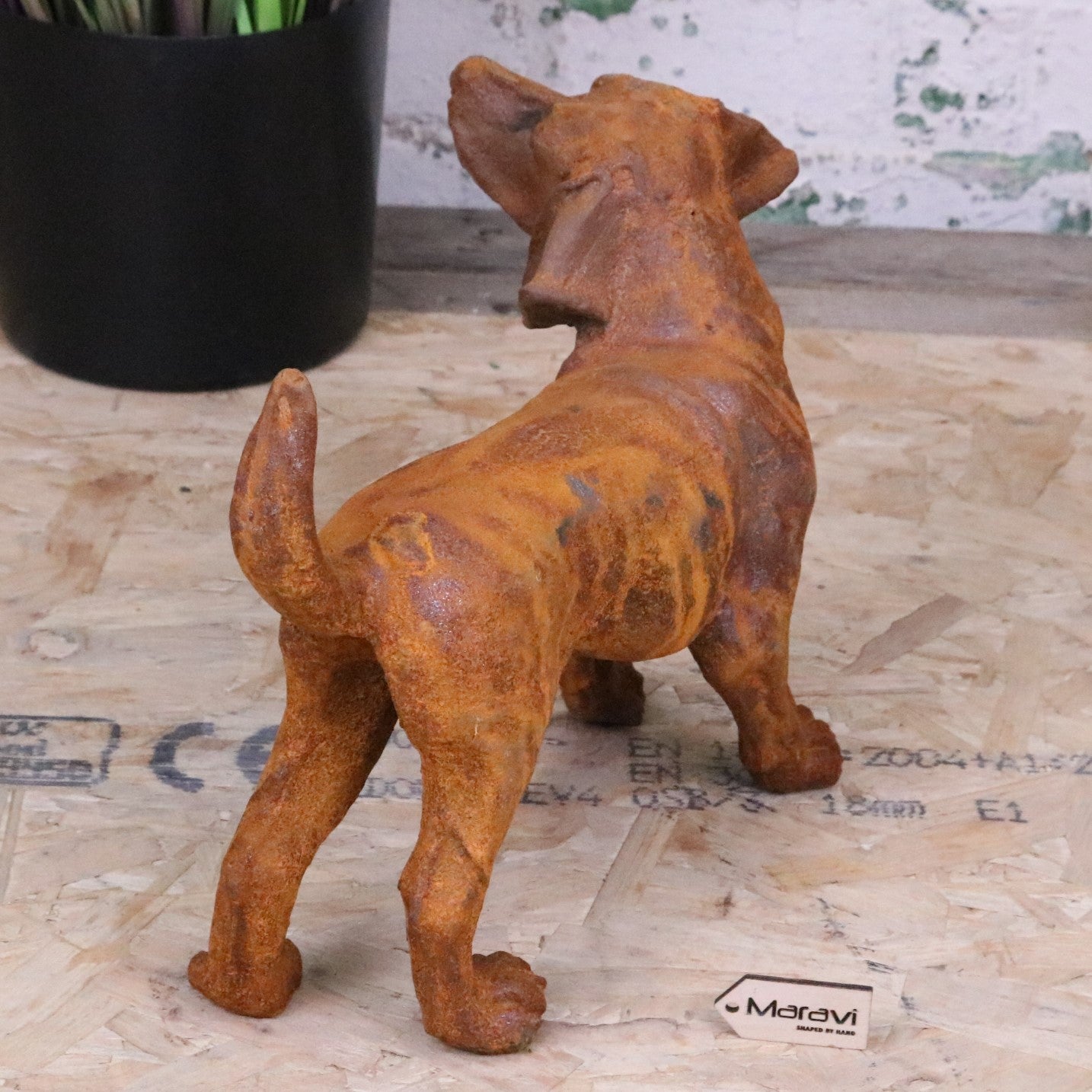 Rusty Dog Garden Ornament 32cm - Rear View