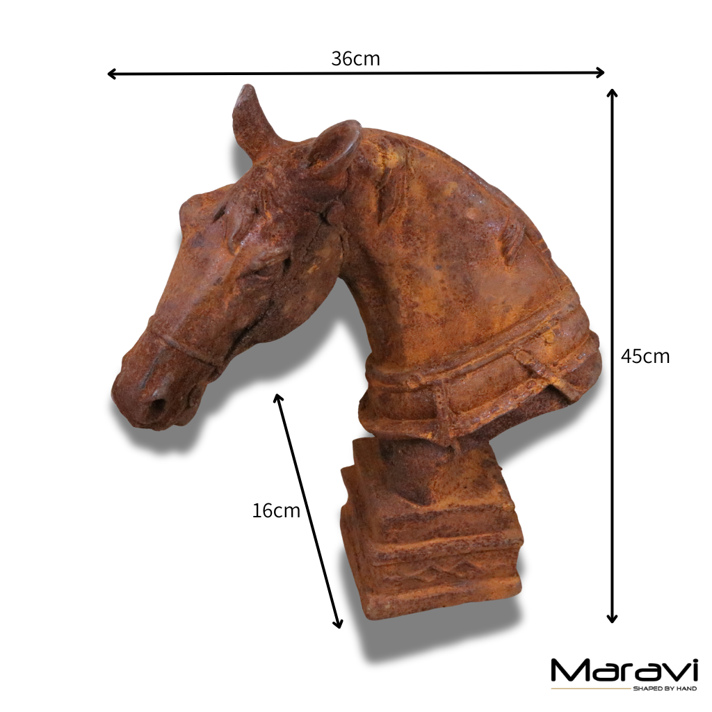 Rusty Horse Head Garden Ornament 45cm - Dimensions