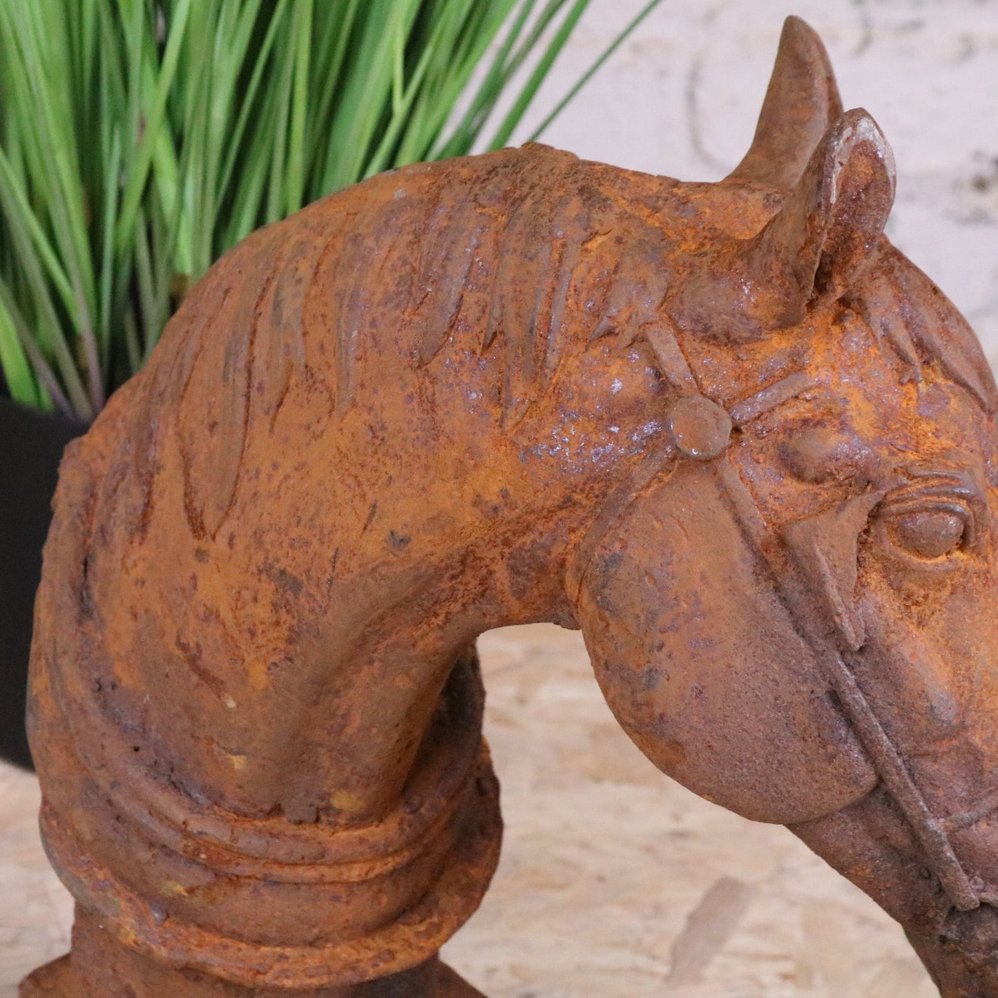 Rusty Horse Head Garden Ornament 45cm - Closeup of Ears