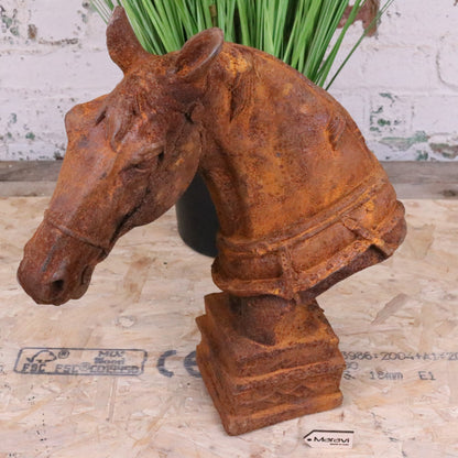 Rusty Horse Head Garden Ornament 45cm - Side View