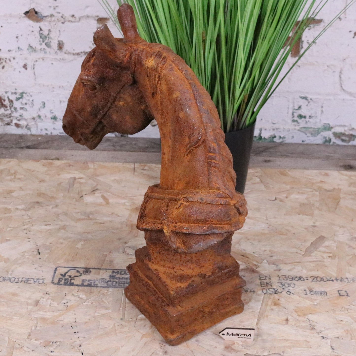 Rusty Horse Head Garden Ornament 45cm - Rear View