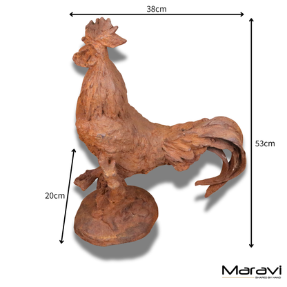 Rusty Rooster Garden Ornament 53cm - Dimensions