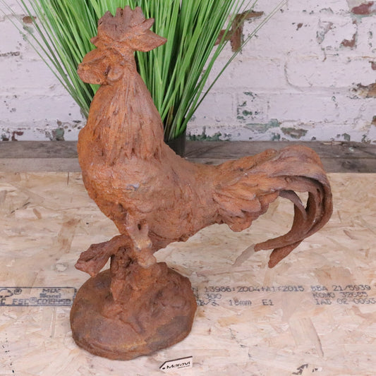 Rusty Rooster Garden Ornament 53cm - Side View