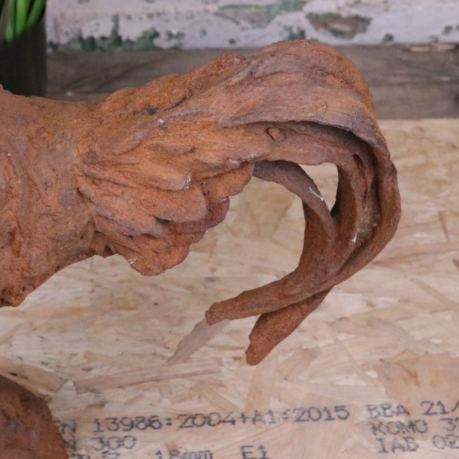Rusty Rooster Garden Ornament 53cm - Closeup of Tail