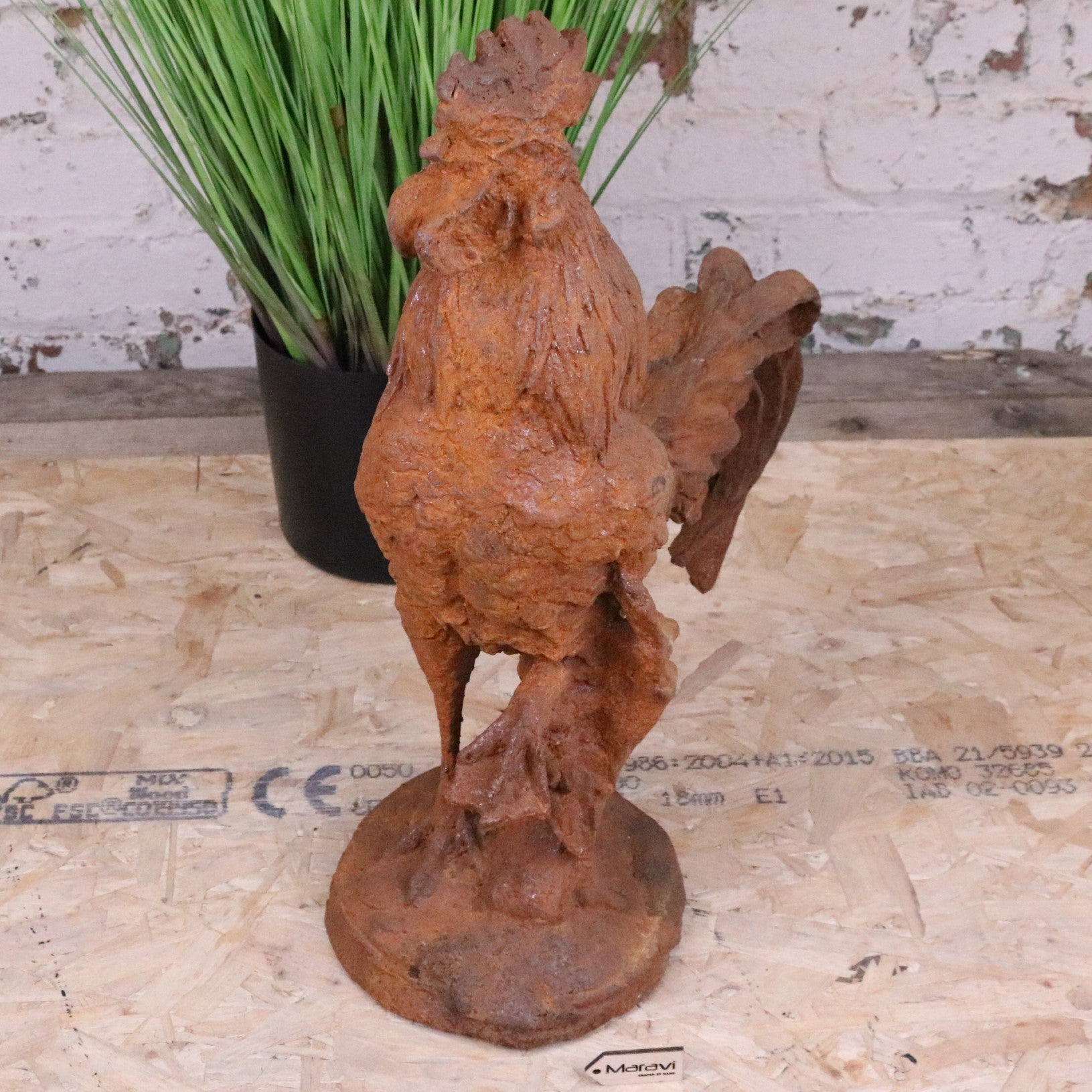 Rusty Rooster Garden Ornament 53cm - Front View