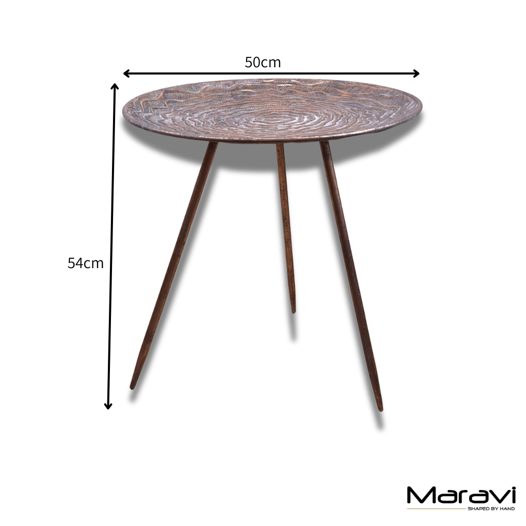 Ruwa Lightweight Antiqued Gold Tripod Side Table - Dimensions