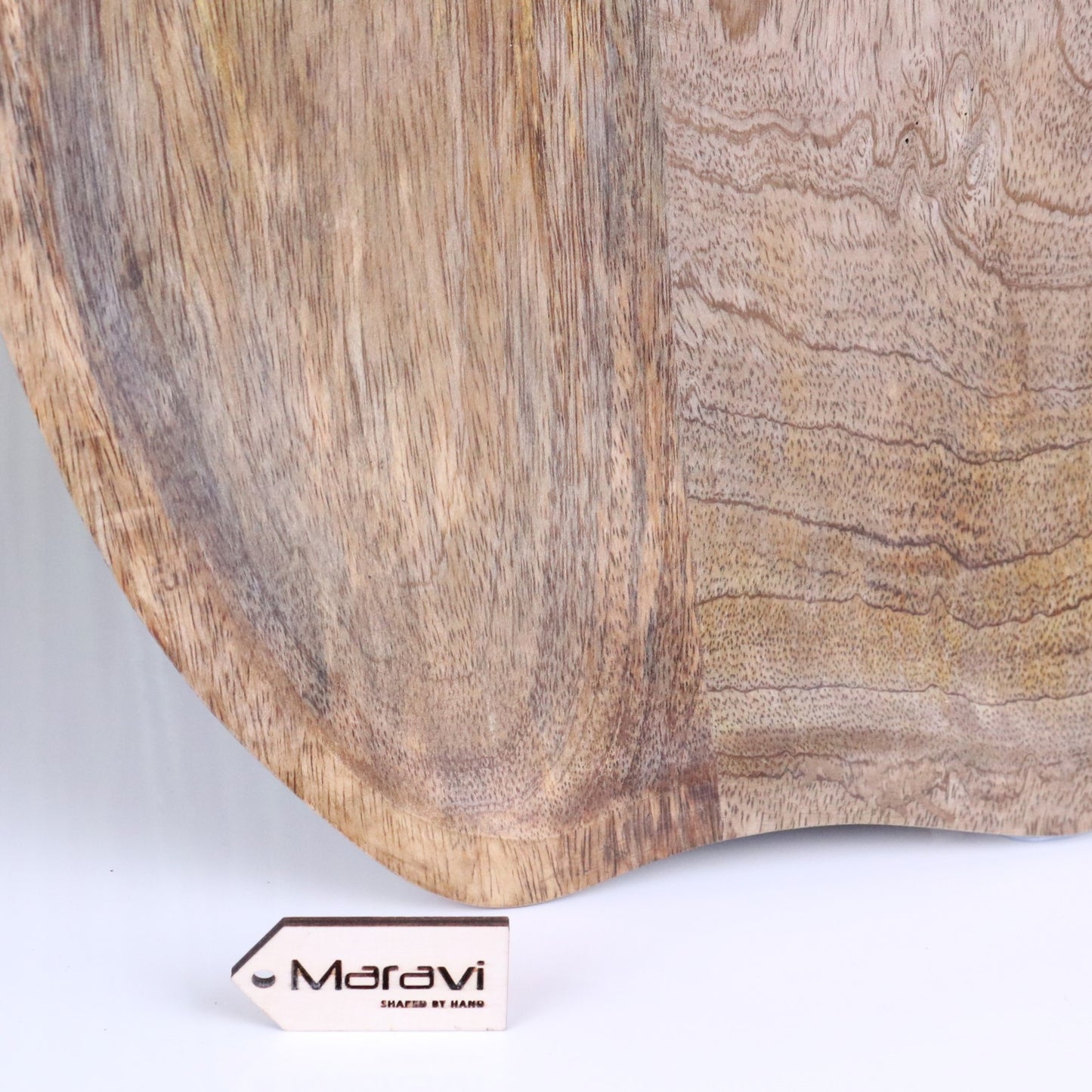 Saif Apple Shaped Tray Mango Wood - Closeup of Bottom Edge