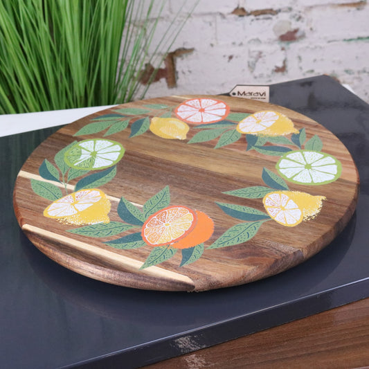 Saitras 35cm Wooden Lazy Susan Citrus Design - Main Image