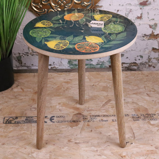 Saitras Enamel Top Table Citrus Design - Green - Main Image