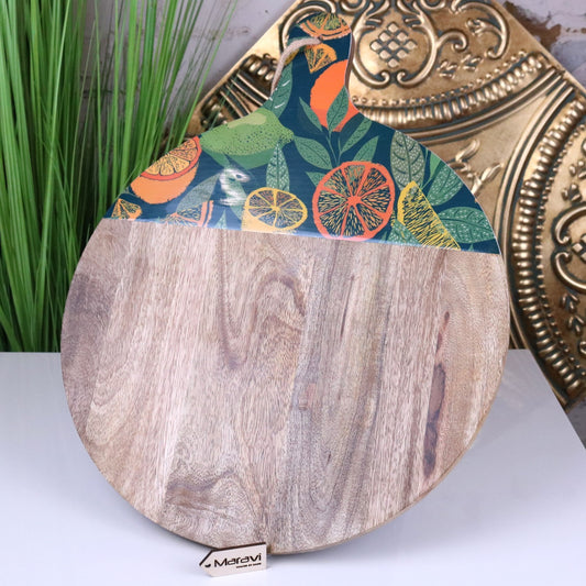 Saitras Round Chopping Board 48cm Enamel Citrus Design - Green - Main Image