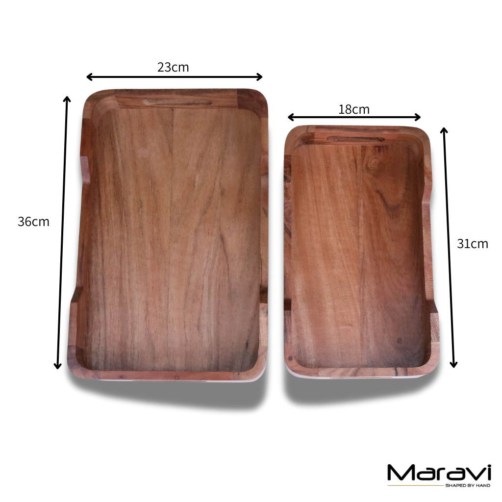 Saketa Wooden Tray Set Acacia Wood - Dimensions
