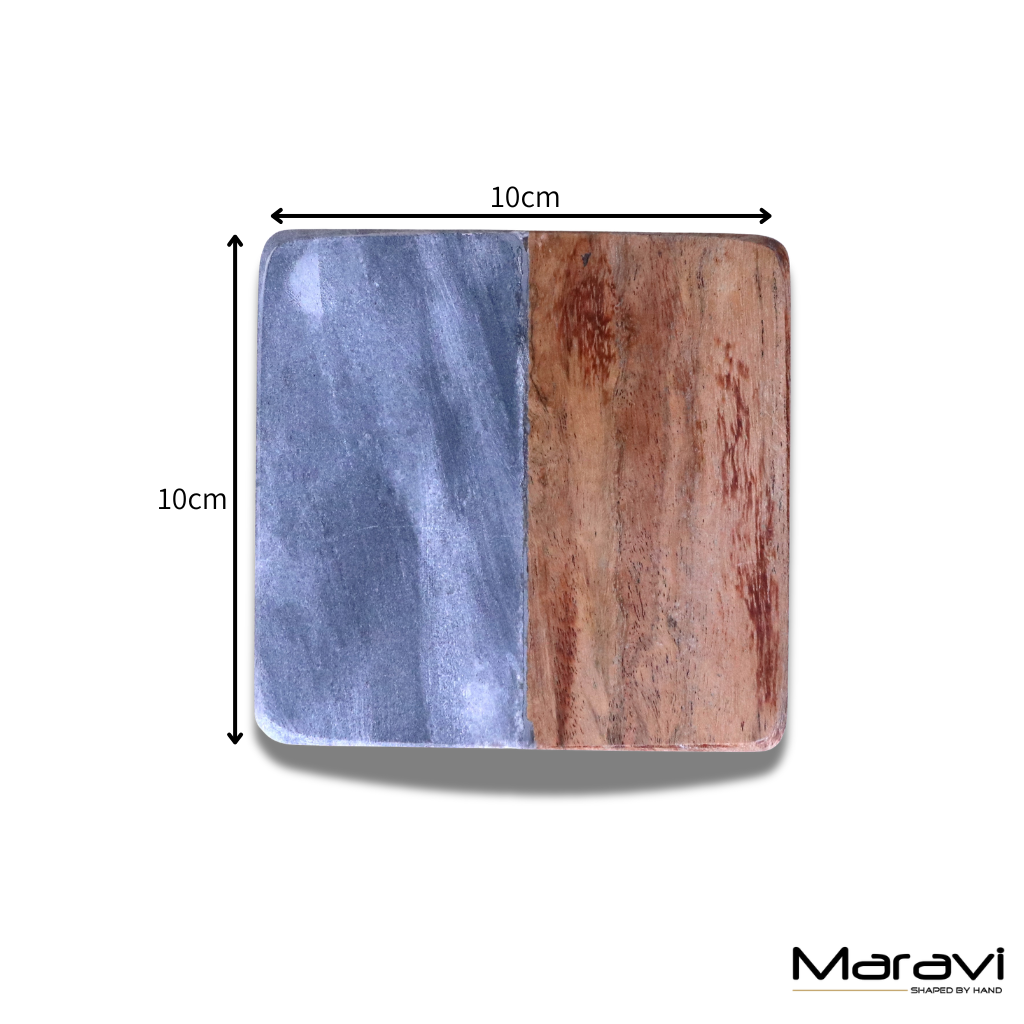 Salya Grey Marble and Wood Luxury Coasters - Dimensions