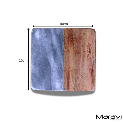 Salya Grey Marble and Wood Luxury Coasters - Dimensions