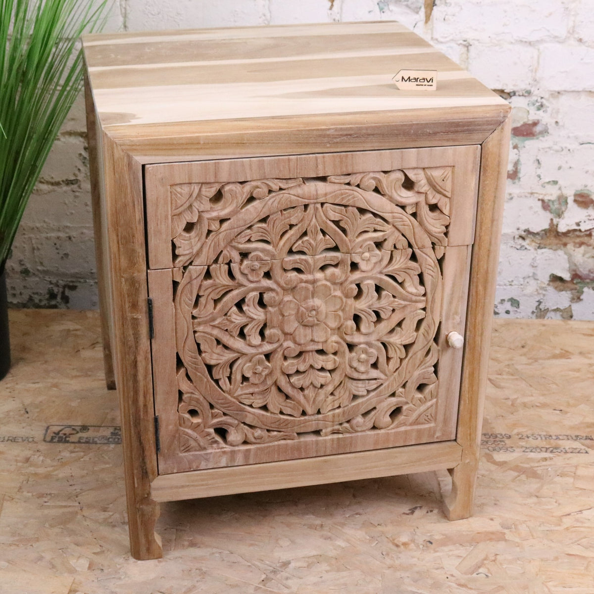 Samira Teak Wooden Bedside Cabinet Left Side Hinges - Main Image
